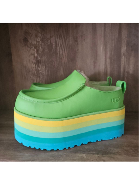 UGG Shoes - UGG Urseen Platform All Gender Multicolor Lamb Wool Slide On Womens 7 NIB Green